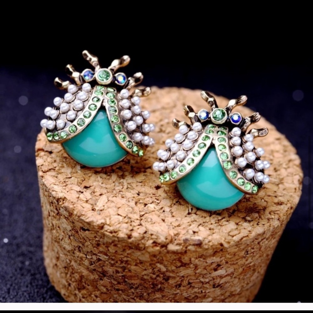 Pearl and Crystal Bug Earrings.  Statement Piece